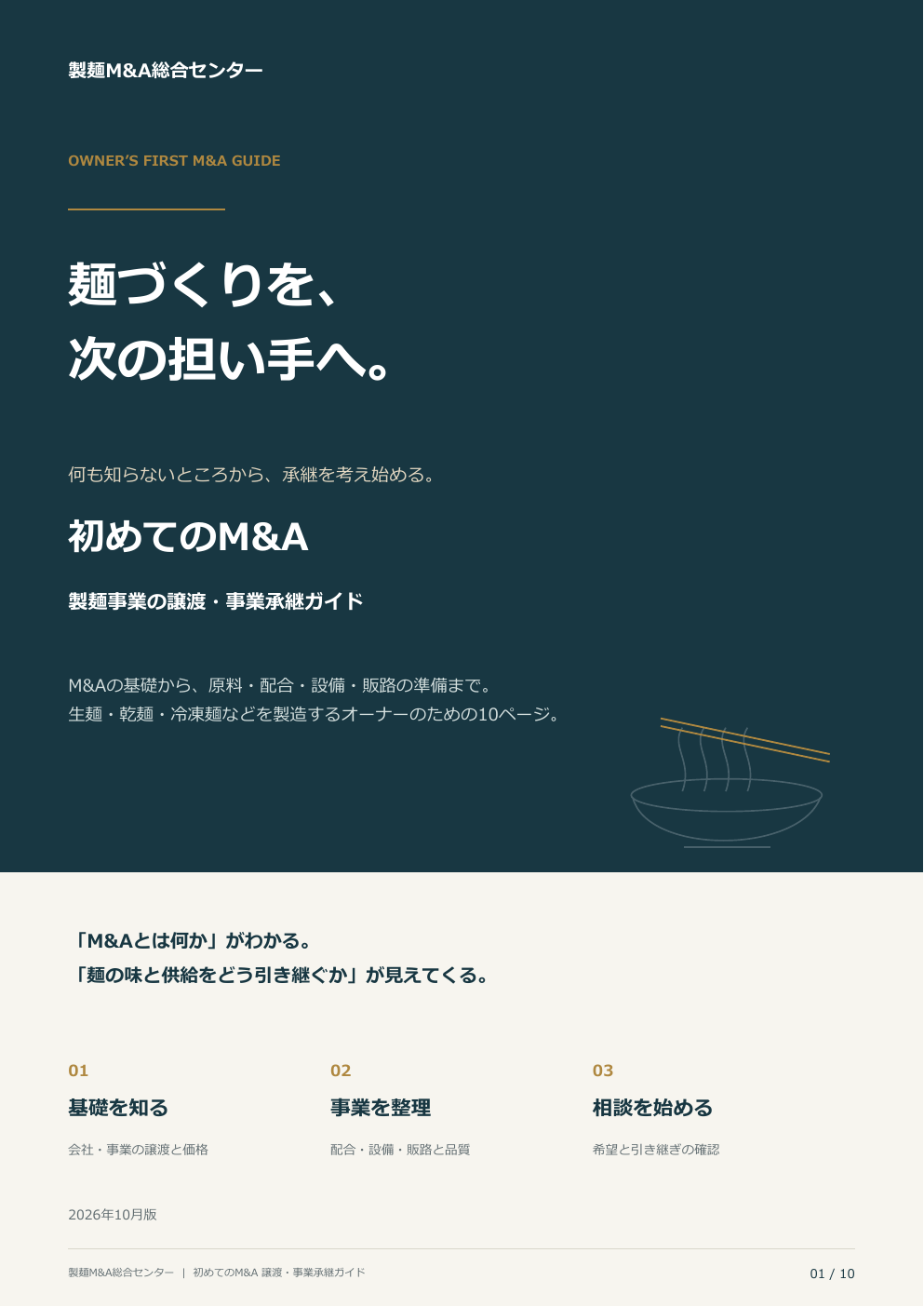 無料資料の表紙：初めてのM&A 製麺事業の譲渡・事業承継ガイド