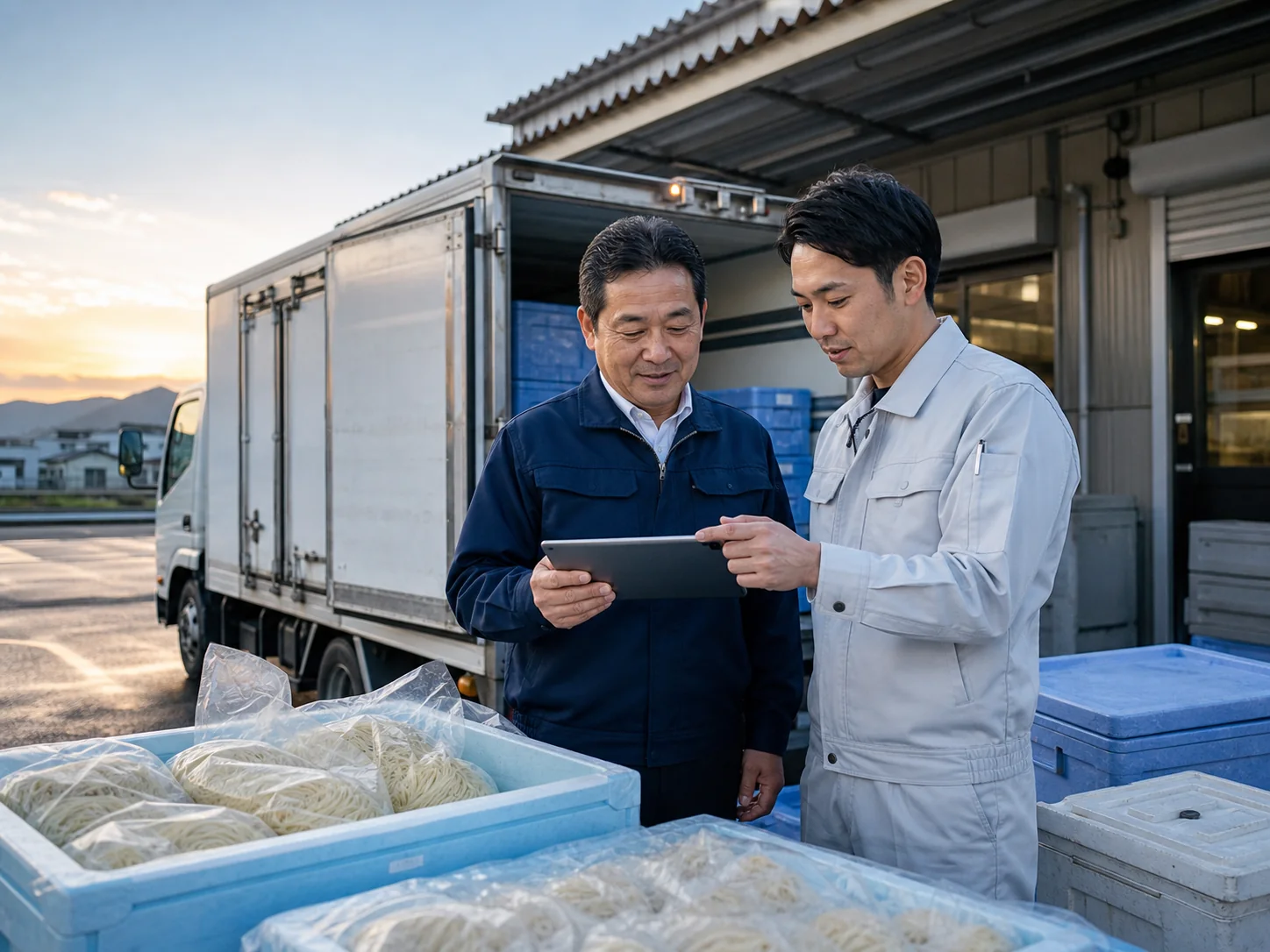 麺商品の冷蔵配送に向けた出荷準備